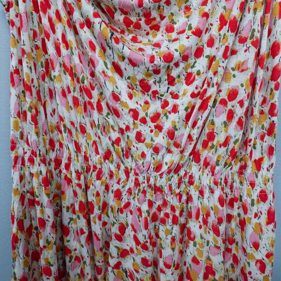 French Connection UK Style Dancing Tulips Draped Neck Top Sz XL Red Beige Floral - Picture 4 of 13
